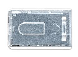 Kartenhalter aus transparent-mattem Polycarbonat mit Daumenausschub und Befestigungsbügel